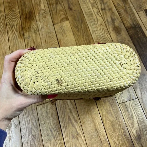 Vintage Straw Woven Tote Bag Floral Feather Embroidery‎ Top Handle Clutch - Picture 8 of 9